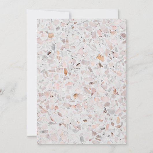 Rustic Terrazzo Off White Modern Script Weddenscha Kaart (Achterkant)