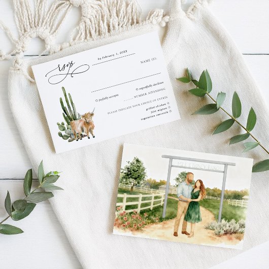 Rustic Texas Cactus & Cow Huwelijksreactie RSVP Kaartje