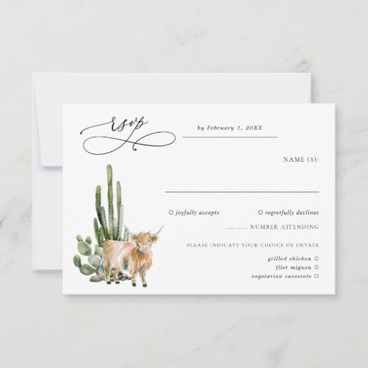 Rustic Texas Cactus & Cow Wedding RSVP (Voorkant)