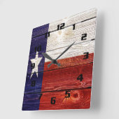 Rustic Texas Flag on wood texture printed Vierkante Klok (Hoek)