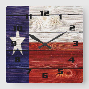 Rustic Texas Flag on wood texture printed Vierkante Klok