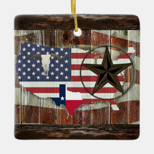 Rustic Texas Lone Star Texas Long Horn Ceramic Orn Keramisch Ornament (Voorkant)