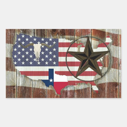 Rustic Texas Lone Star Texas Long Horn Rechthoekige Sticker (Voorkant)