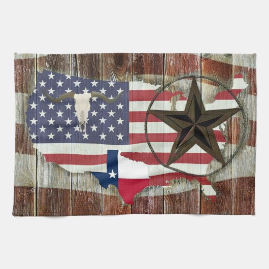 Rustic Texas Lone Star Texas Long Horn Theedoek (Horizontaal)