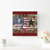 Rustic Texas Lone Star Texas Long Horn Vierkante Klok (Huis)