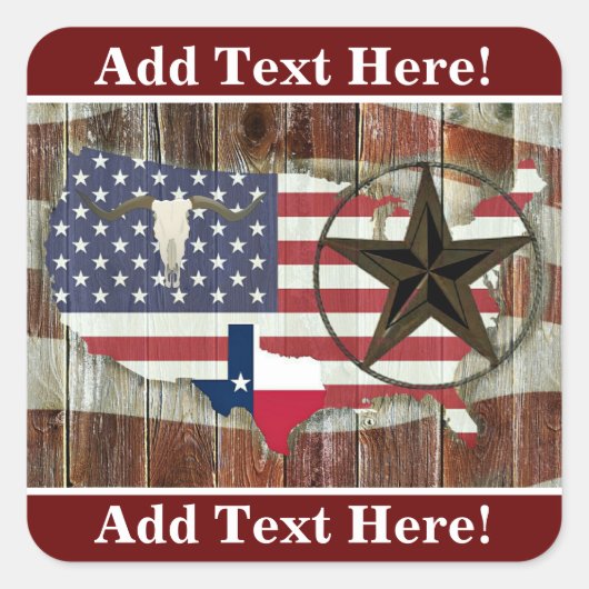 Rustic Texas Lone Star Texas Long Horn Vierkante Sticker (Voorkant)