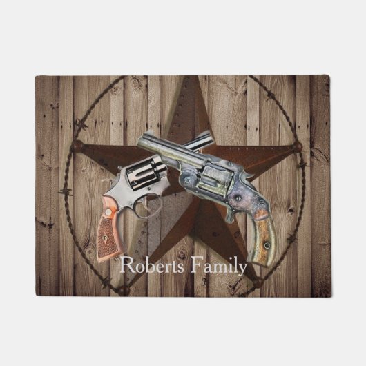 Rustic Texas Star Cowboy Pistols western Land Deurmat (Voorkant)