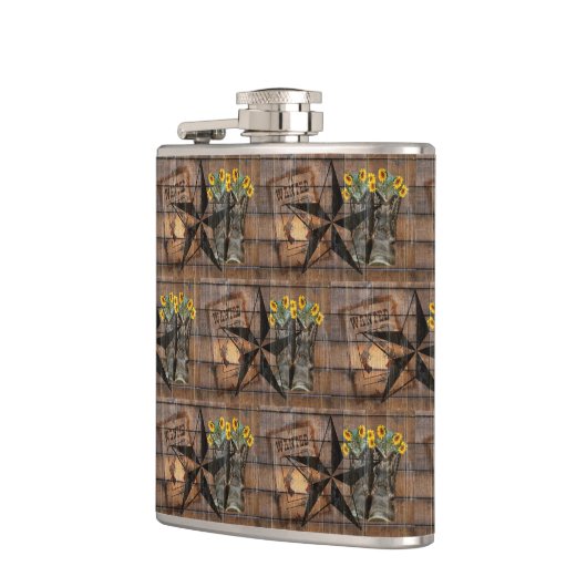 Rustic Texas Star Western Pistol Cowboy Boots Flas Heupfles (Links)