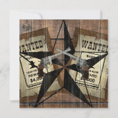 Rustic Texas Star Westerne dubbele gezochte pistol Bedankkaart (Voorkant)