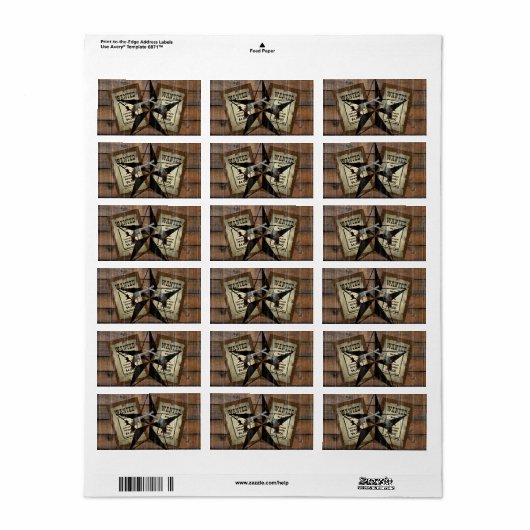 Rustic Texas Star Westerne dubbele gezochte pistol Etiket (Full Sheet)