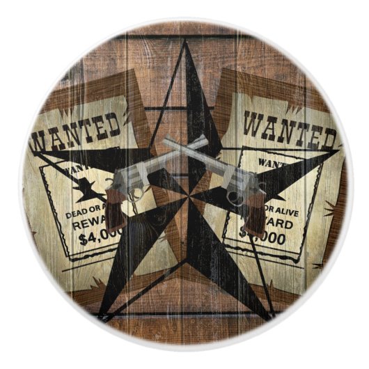 Rustic Texas Star Westerne dubbele gezochte pistol Keramische Knop (Voorkant)