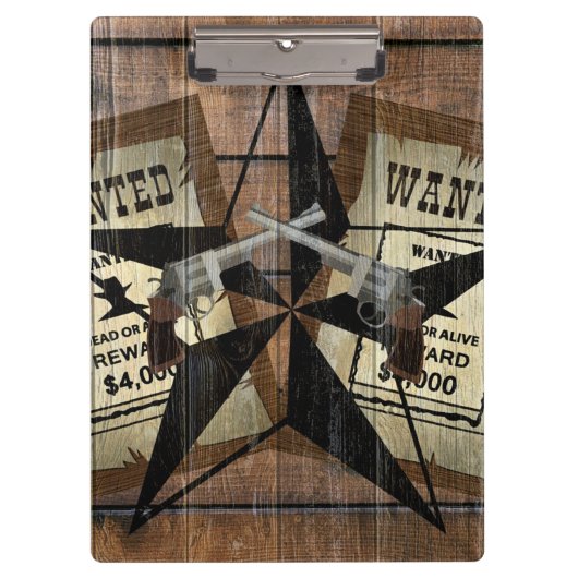 Rustic Texas Star Westerne dubbele gezochte pistol Klembord (Voorkant)