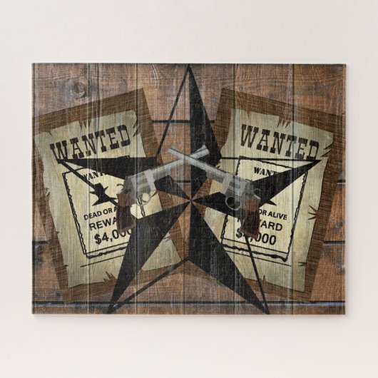 Rustic Texas Star Westerne dubbele gezochte pistol Legpuzzel (Horizontaal)