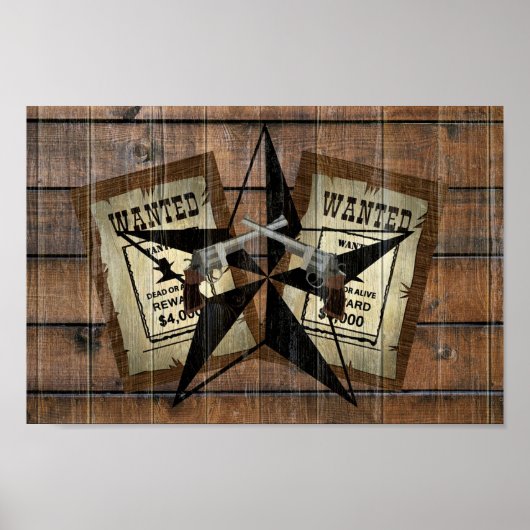 Rustic Texas Star Westerne dubbele gezochte pistol Poster (Voorkant)
