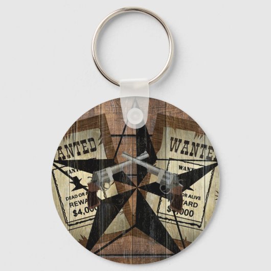 Rustic Texas Star Westerne dubbele gezochte pistol Sleutelhanger (Voorkant)
