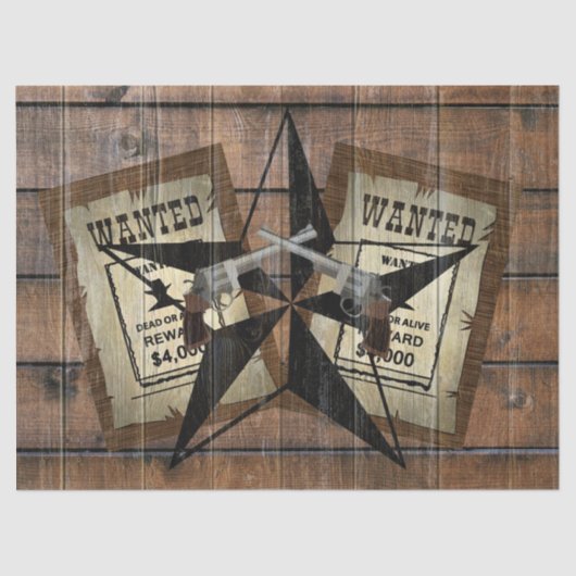 Rustic Texas Star Westerne dubbele gezochte pistol Tissuepapier (Voorkant)