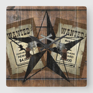 Rustic Texas Star Westerne dubbele gezochte pistol Vierkante Klok