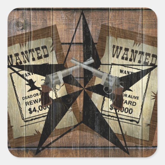 Rustic Texas Star Westerne dubbele gezochte pistol Vierkante Sticker (Voorkant)
