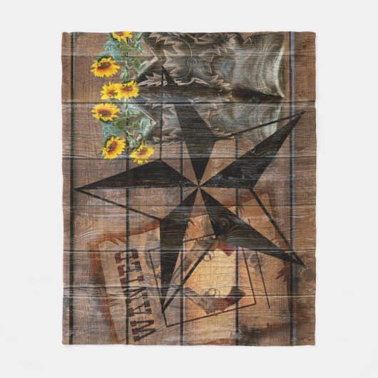 Rustic Texas Star Westerne Pistol Cowboy Boots Fleece Deken (Voorkant)