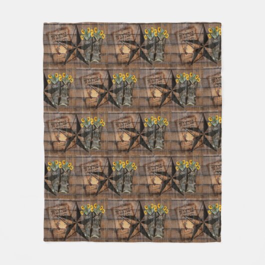 Rustic Texas Star Westerne Pistol Cowboy Boots Fleece Deken (Voorkant)