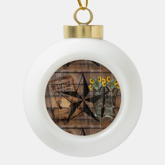 Rustic Texas Star Westerne Pistol Cowboy Boots Keramische Bal Ornament (Voorkant)