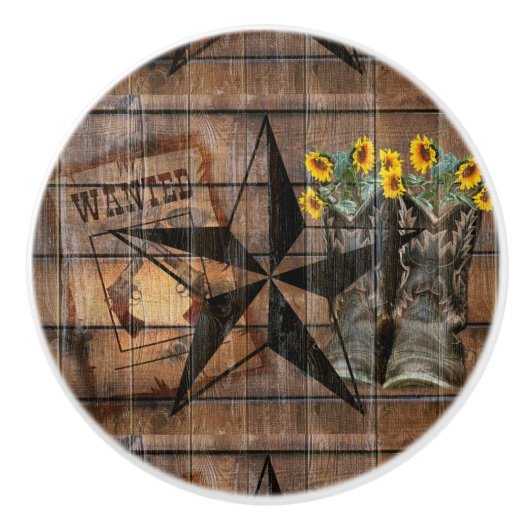 Rustic Texas Star Westerne Pistol Cowboy Boots Keramische Knop (Voorkant)