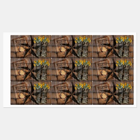 Rustic Texas Star Westerne Pistol Cowboy Boots Labels (Vel)