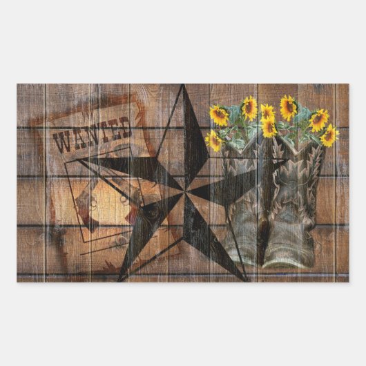 Rustic Texas Star Westerne Pistol Cowboy Boots Rechthoekige Sticker (Voorkant)