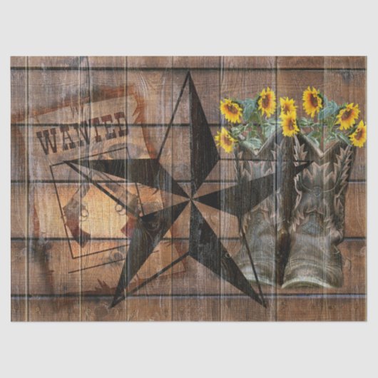 Rustic Texas Star Westerne Pistol Cowboy Boots Tissuepapier (Voorkant)
