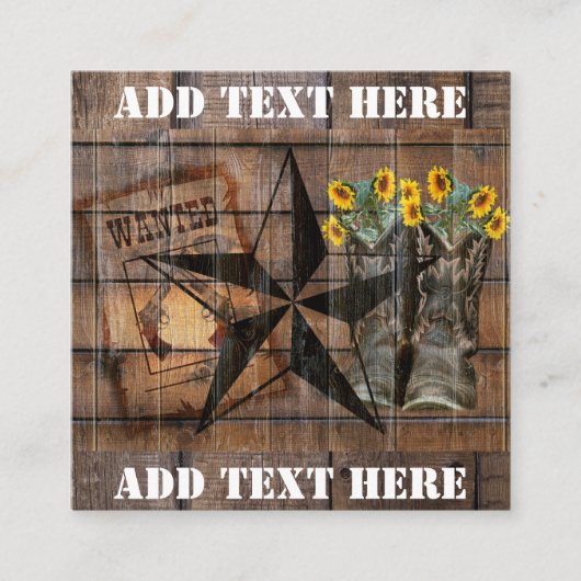 Rustic Texas Star Westerne Pistol Cowboy Boots Vierkante Visitekaartje (Voorkant)