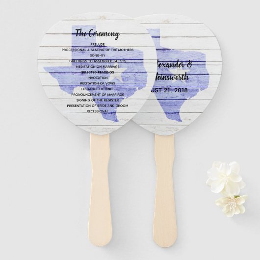 Rustic Texas Wedding Program Fan Handwaaier (Voorkant en achterkant)