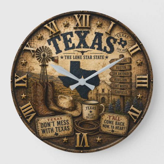 Rustic Texas Western Cowboy Lone Star State Grote Klok (Voorkant)