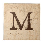 Rustic Texture Country Farmhouse Beige Monogrammed Tegeltje (Voorkant)