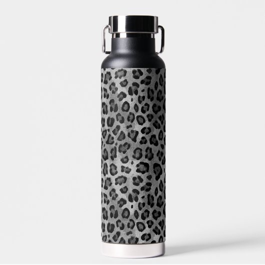 Rustic Texture Leopard Print Grey Waterfles (Voorkant)