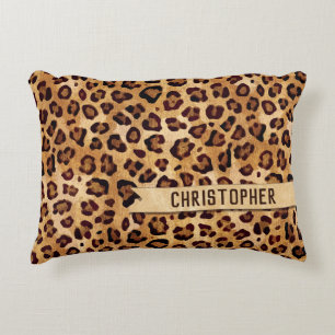 Rustic Texture Leopard Print Naam toevoegen Accent Kussen