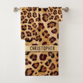 Rustic Texture Leopard Print Naam toevoegen Bad Handdoek (Insitu)