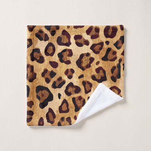 Rustic Texture Leopard Print Naam toevoegen Bad Handdoek (Wasdoekje)