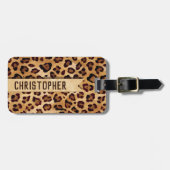 Rustic Texture Leopard Print Naam toevoegen Bagagelabel (Voorkant horizontaal)