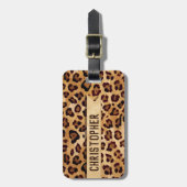 Rustic Texture Leopard Print Naam toevoegen Bagagelabel (Voorkant verticaal)