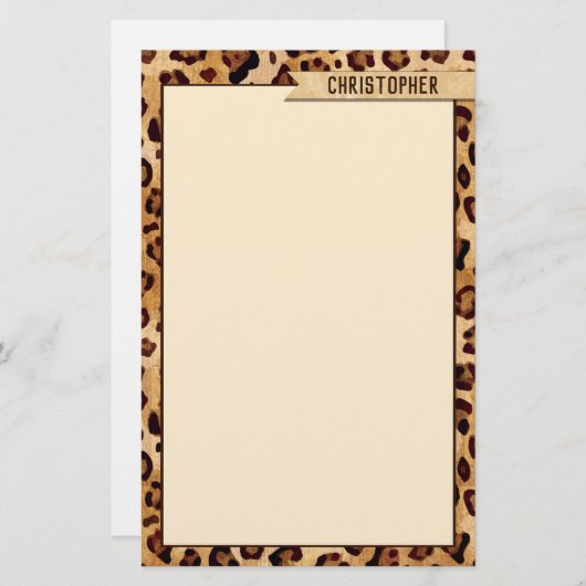 Rustic Texture Leopard Print Naam toevoegen Briefpapier (Voorkant / Achterkant)