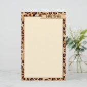 Rustic Texture Leopard Print Naam toevoegen Briefpapier (Staand voorkant)