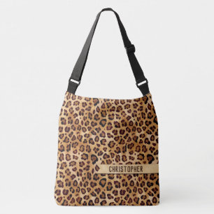 Rustic Texture Leopard Print Naam toevoegen Crossbody Tas
