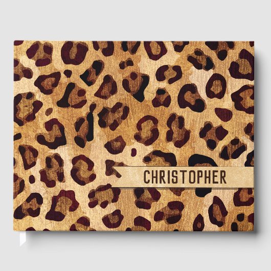 Rustic Texture Leopard Print Naam toevoegen Gastenboek (Voorkant)