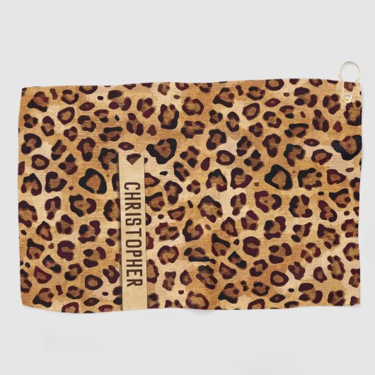 Rustic Texture Leopard Print Naam toevoegen Golfhanddoek (Horizontaal)