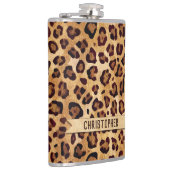 Rustic Texture Leopard Print Naam toevoegen Heupfles (Rechts)