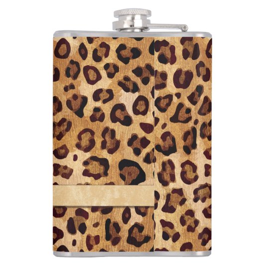 Rustic Texture Leopard Print Naam toevoegen Heupfles (Achterkant)