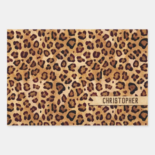 Rustic Texture Leopard Print Naam toevoegen Inpakpapier Vel (Voorkant)