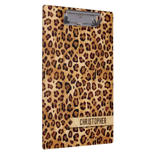 Rustic Texture Leopard Print Naam toevoegen Klembord (Rechts)