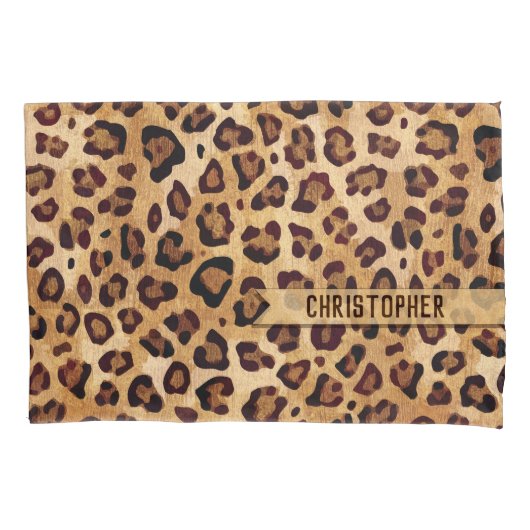 Rustic Texture Leopard Print Naam toevoegen Kussensloop (Voorkant)