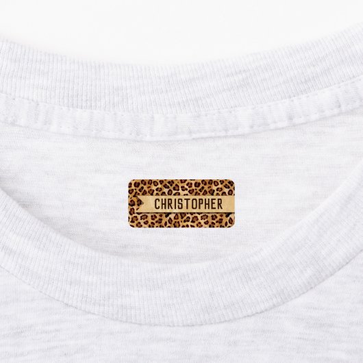 Rustic Texture Leopard Print Naam toevoegen Labels (Aangebracht)